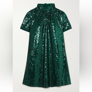 STAUD Ilana Open-Back Sequin Tulle Mimi Dress in Emerald Green